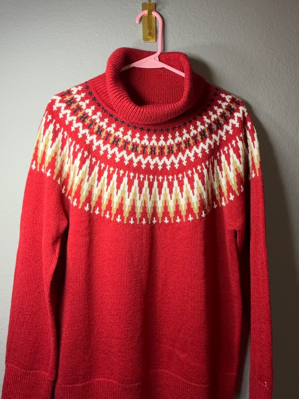 Tommy Hilfiger Red Fair Isle Cowl Neck Sweater